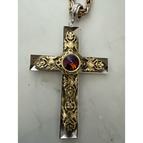Whiting & Davis Jewelry - Whiting & Davis Gold Silver Tone Cross Necklace